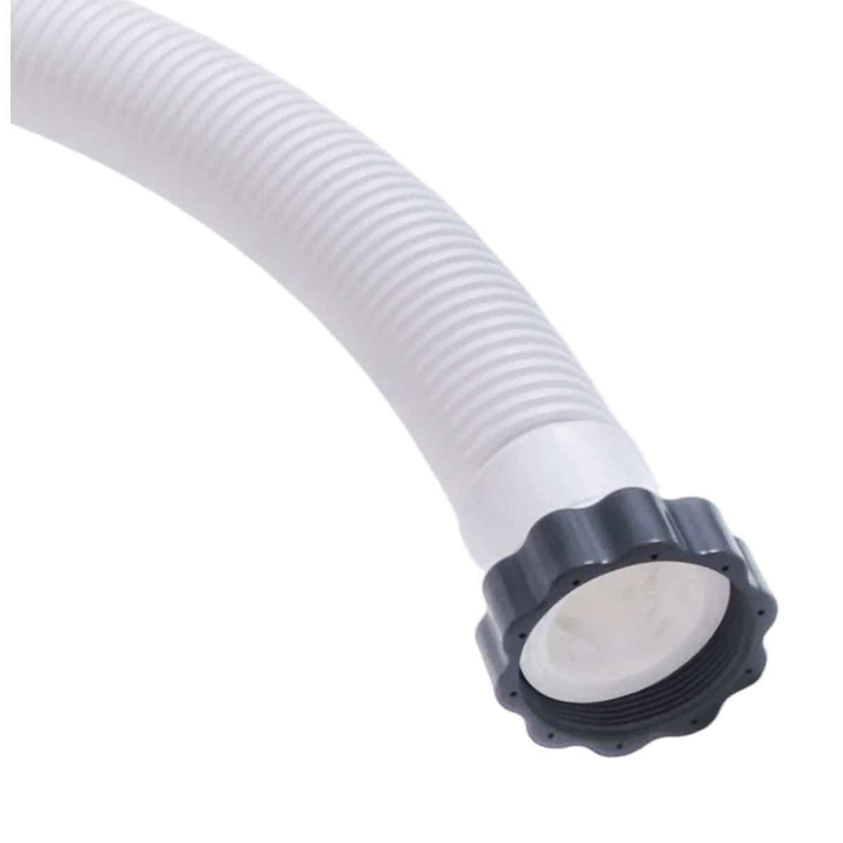 Flexibele zwembad filterpijp met afsluitdop voor watercirculatie.