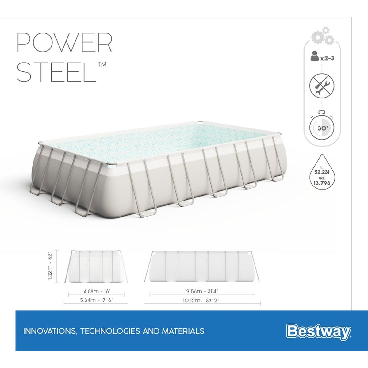 Bestway Power Steel zwembad - 956 x 488 x 132 cm - met zandfilterpomp en accessoires