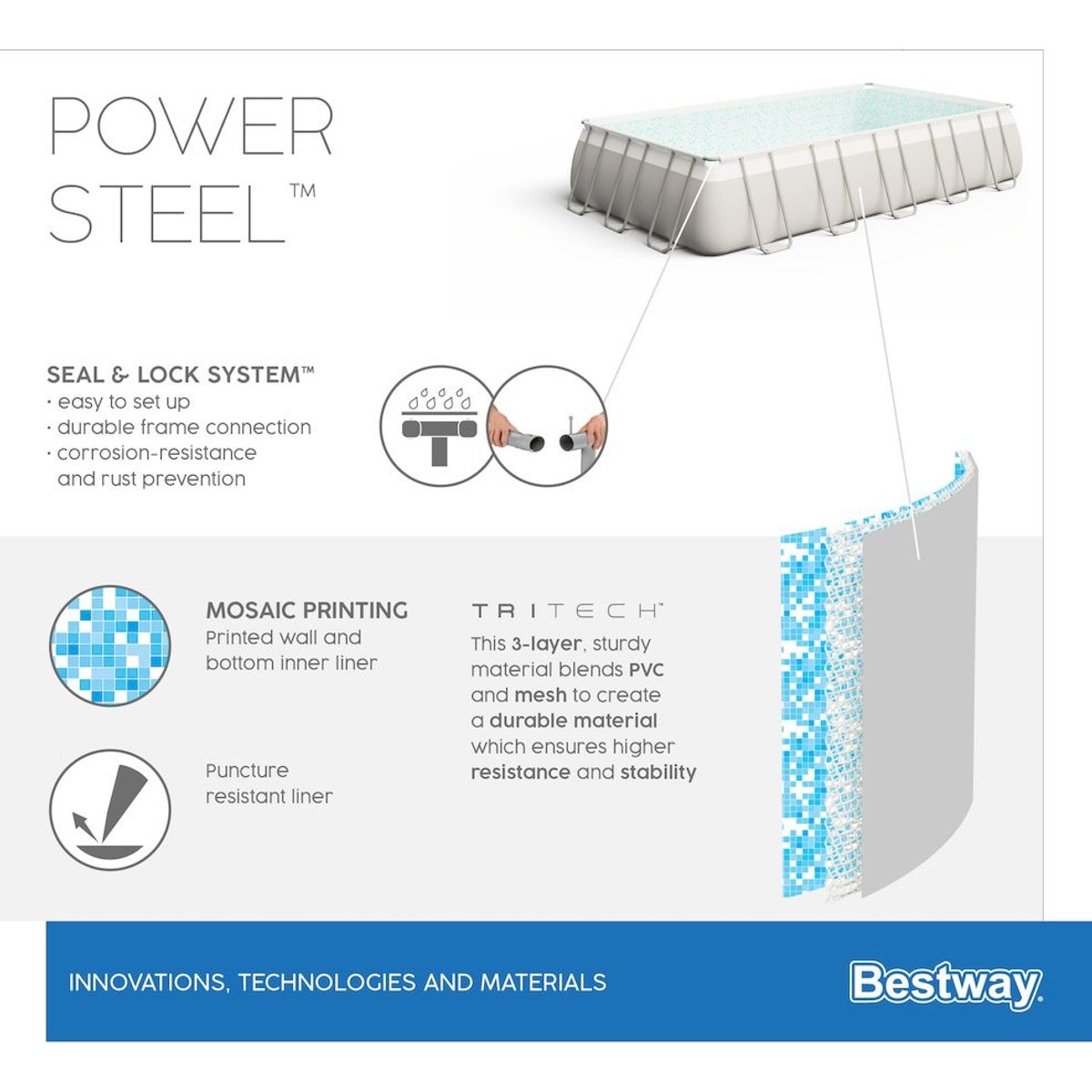 Bestway Power Steel zwembad - 956 x 488 x 132 cm - met zandfilterpomp en accessoires