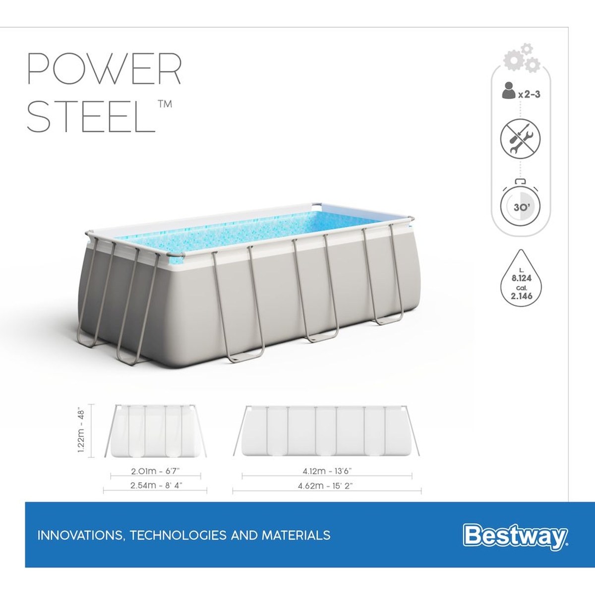 Bestway Power Steel zwembad - 412 x 201 x 122 cm - met zandfilterpomp en accessoires