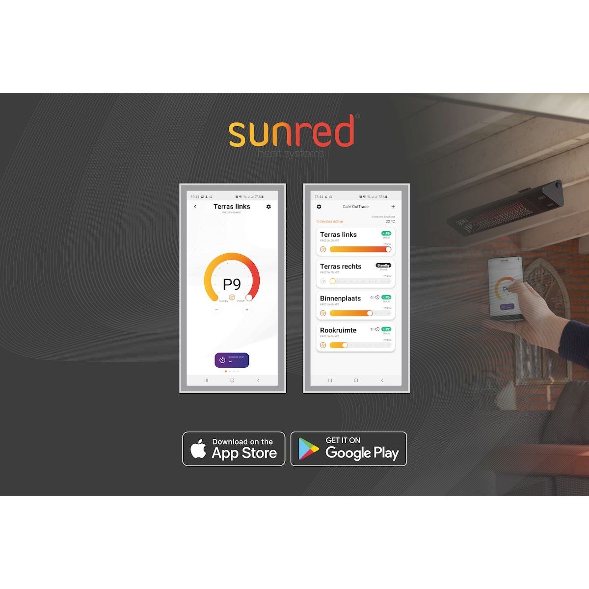 Sunred Heater Triangle Dark Smart Wall 2500 terrasverwarmer