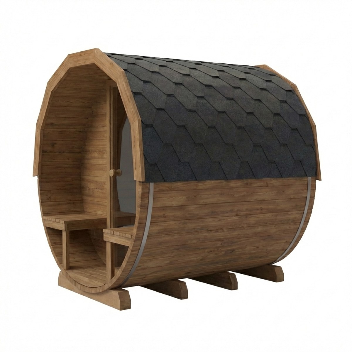 Thermowood elektrische barrelsauna met voorportaal - 6 personen