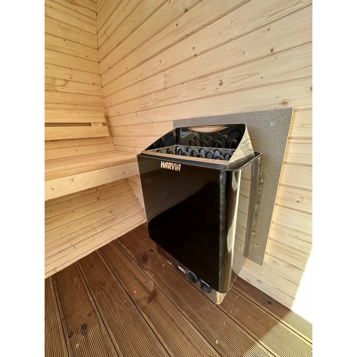 Thermowood elektrische barrelsauna met voorportaal - 6 personen
